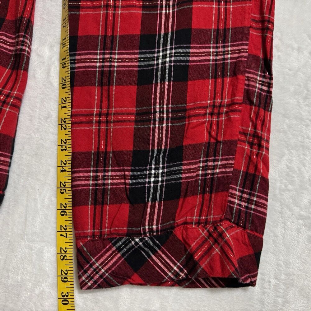 Victoria's Secret Flannel Pajama Set Size XS Red Gold Long Sleeve Pants Pockets - Picture 14 of 16
